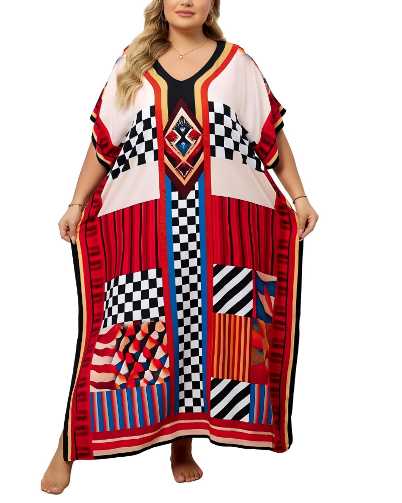 Olive Kaftan Dame Store Størrelser – Maxi Strandkjole Flydende, Løs Pasform & Boheme Stil