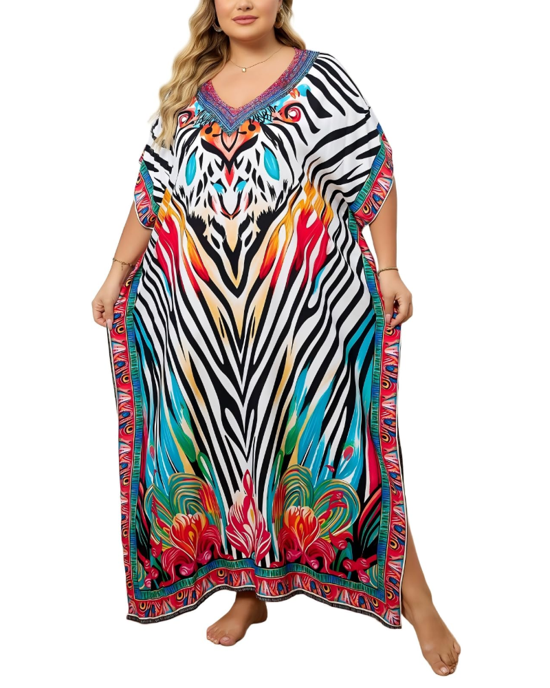 Olive Kaftan Dame Store Størrelser – Maxi Strandkjole Flydende, Løs Pasform & Boheme Stil