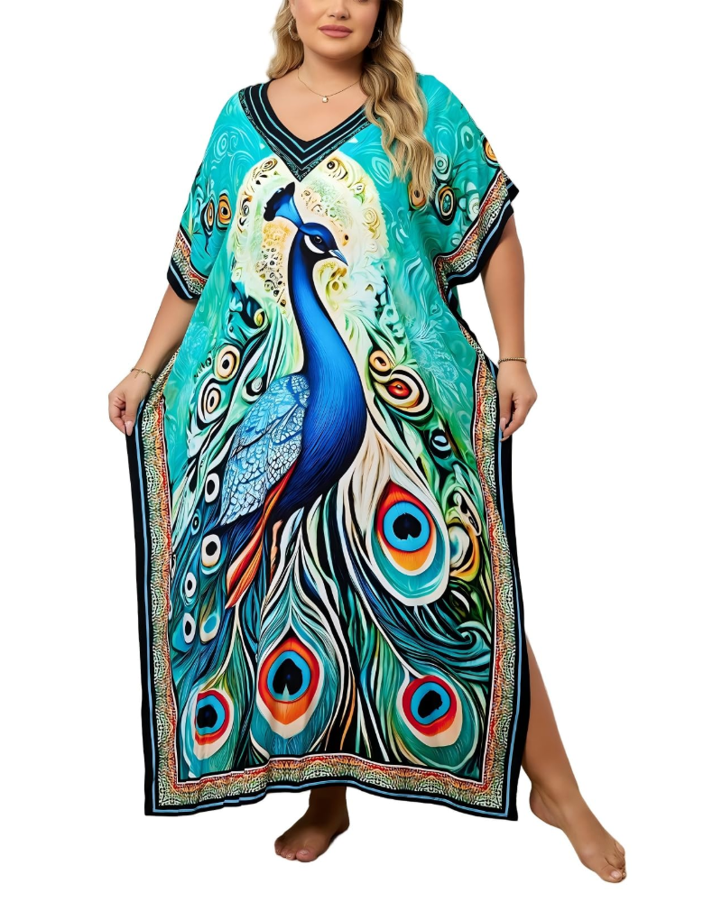 Olive Kaftan Dame Store Størrelser – Maxi Strandkjole Flydende, Løs Pasform & Boheme Stil