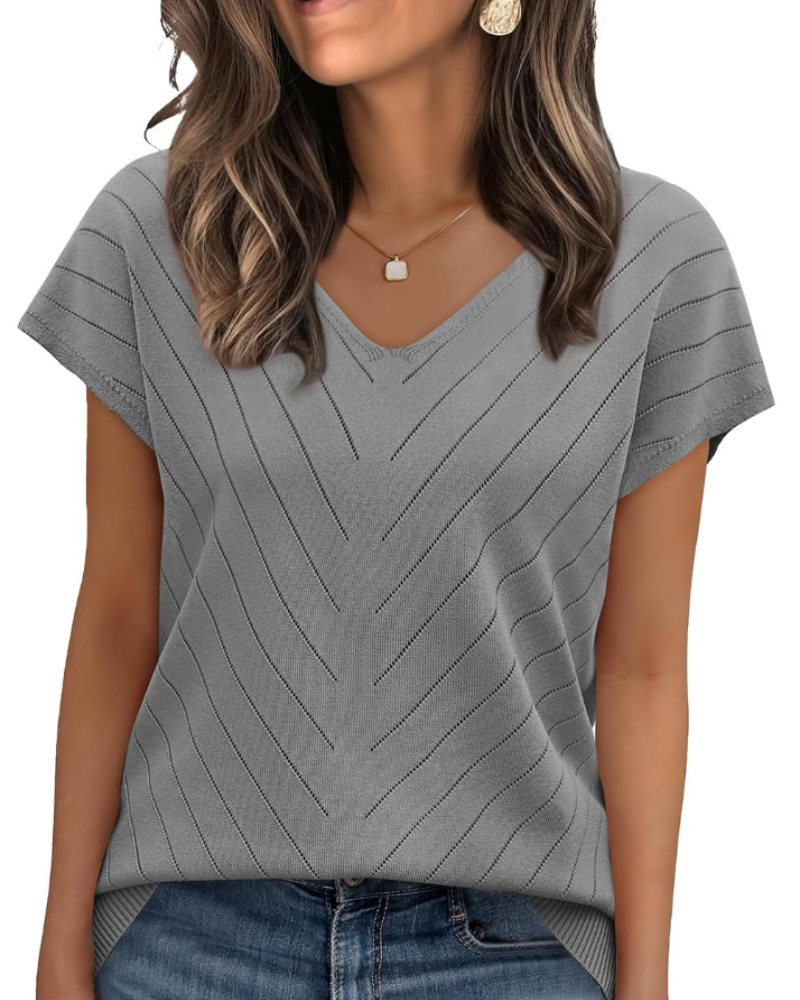 Orina Top Femme – Lehký krátký rukáv s výstřihem do V, styl elegantní a business casual