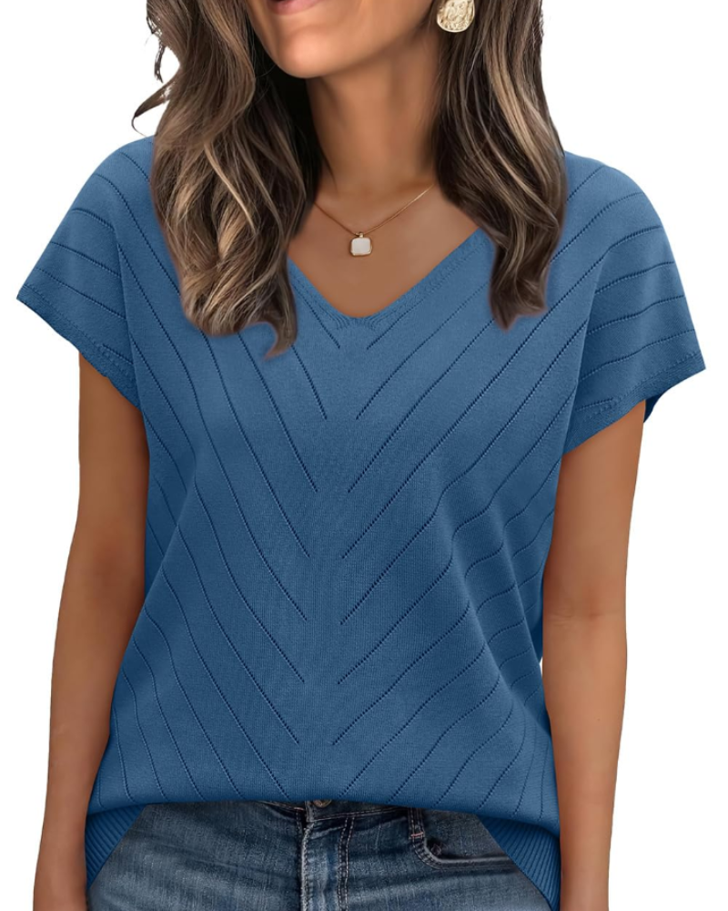 Orina Top Femme – Lehký krátký rukáv s výstřihem do V, styl elegantní a business casual