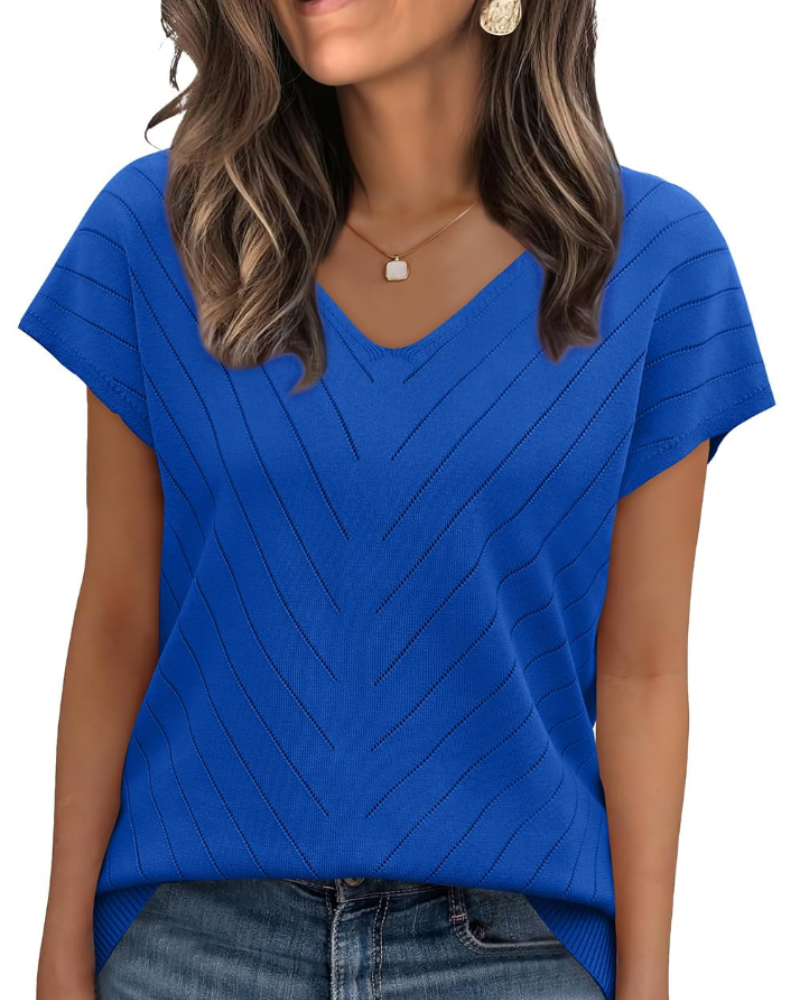 Orina Top Femme – Lehký krátký rukáv s výstřihem do V, styl elegantní a business casual
