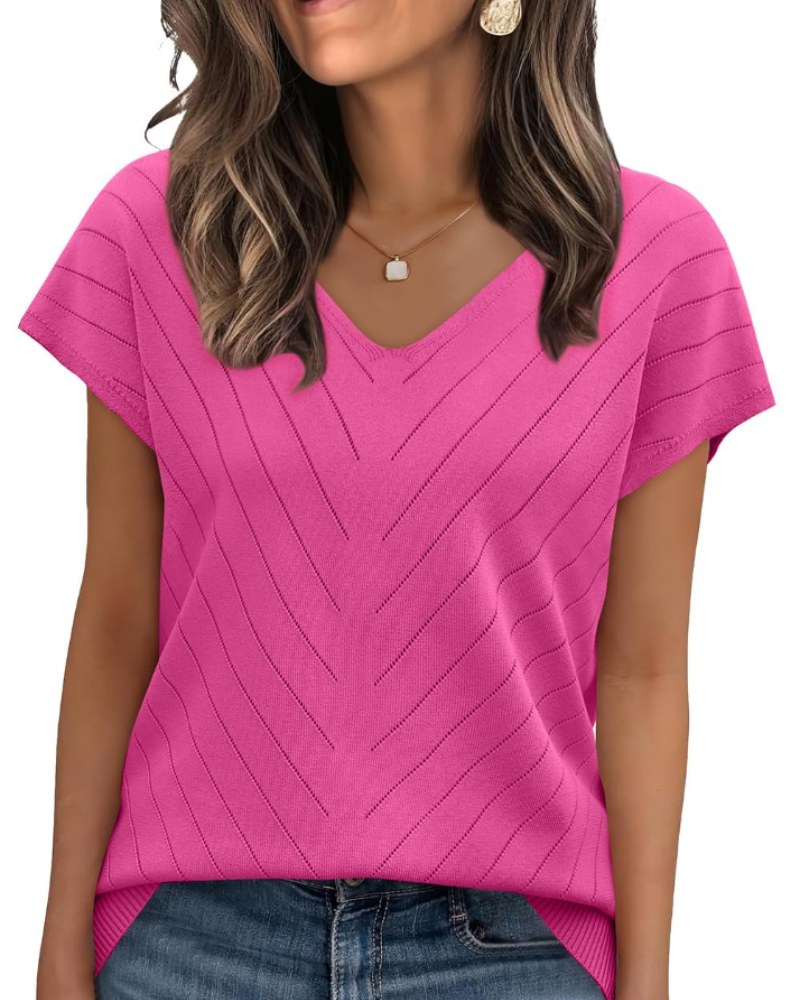 Orina Top Femme – Lehký krátký rukáv s výstřihem do V, styl elegantní a business casual