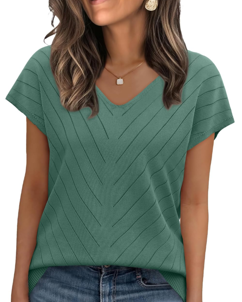 Orina Top Femme – Lehký krátký rukáv s výstřihem do V, styl elegantní a business casual