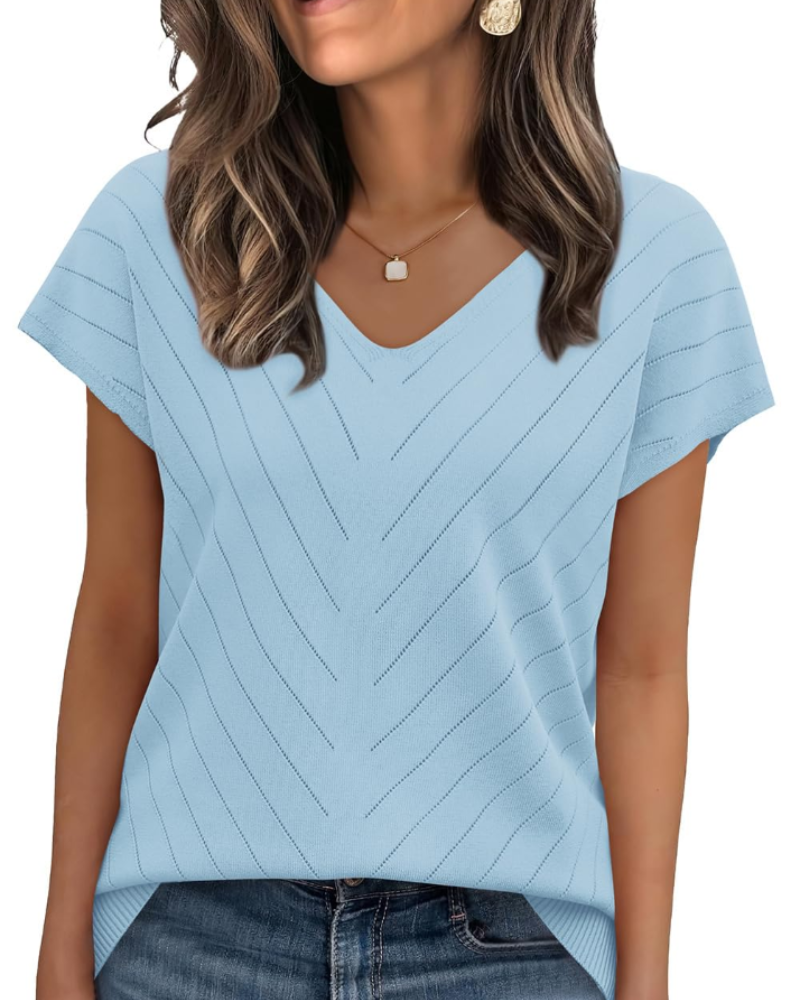 Orina Top Femme – Lehký krátký rukáv s výstřihem do V, styl elegantní a business casual