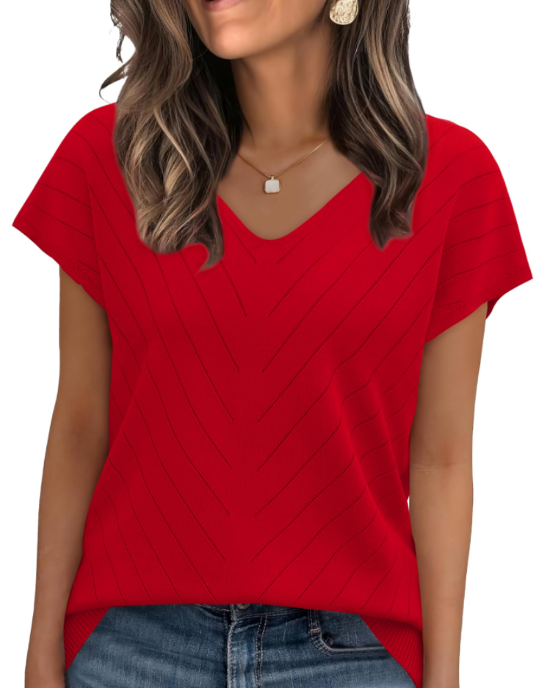 Orina Top Femme – Lehký krátký rukáv s výstřihem do V, styl elegantní a business casual