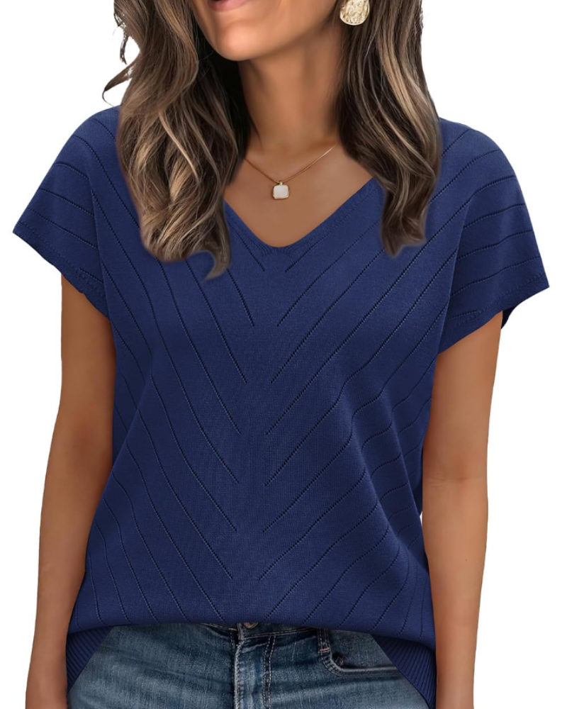 Orina Top Femme – Lehký krátký rukáv s výstřihem do V, styl elegantní a business casual