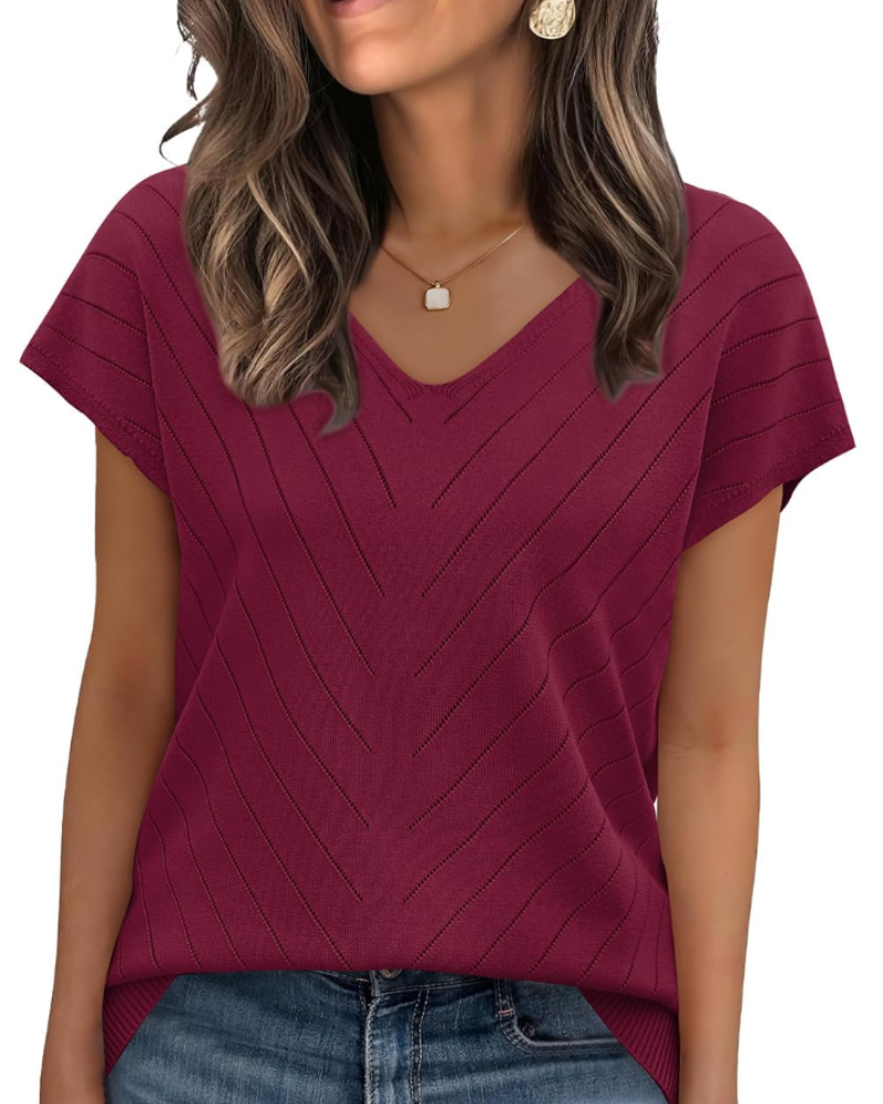 Orina Top Femme – Lehký krátký rukáv s výstřihem do V, styl elegantní a business casual