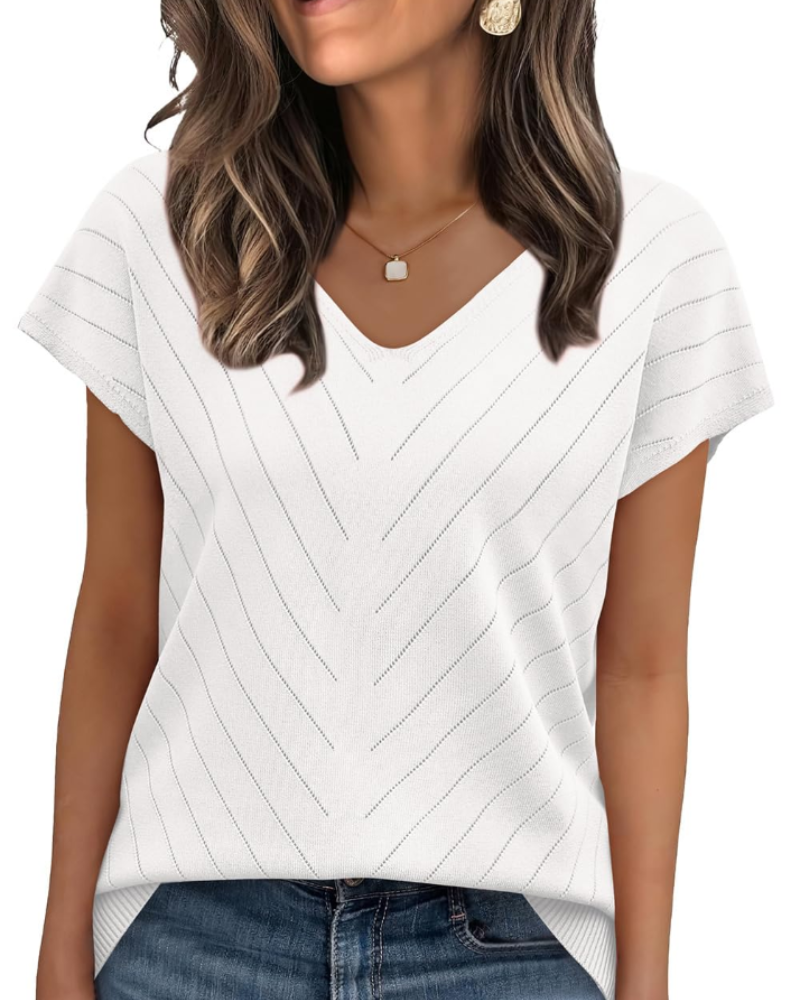 Orina Top Femme – Lehký krátký rukáv s výstřihem do V, styl elegantní a business casual