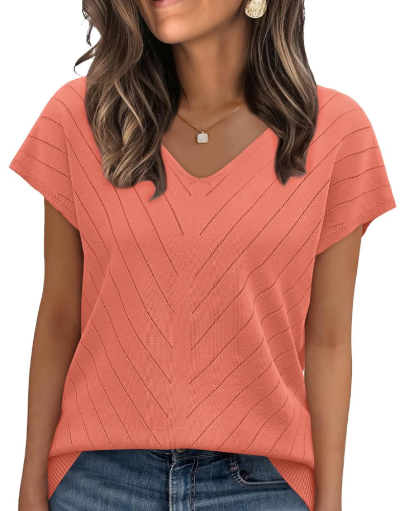 Orina Top Femme – Lehký krátký rukáv s výstřihem do V, styl elegantní a business casual