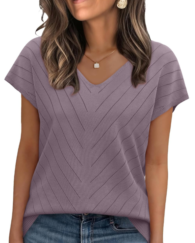 Orina Top Femme – Lehký krátký rukáv s výstřihem do V, styl elegantní a business casual