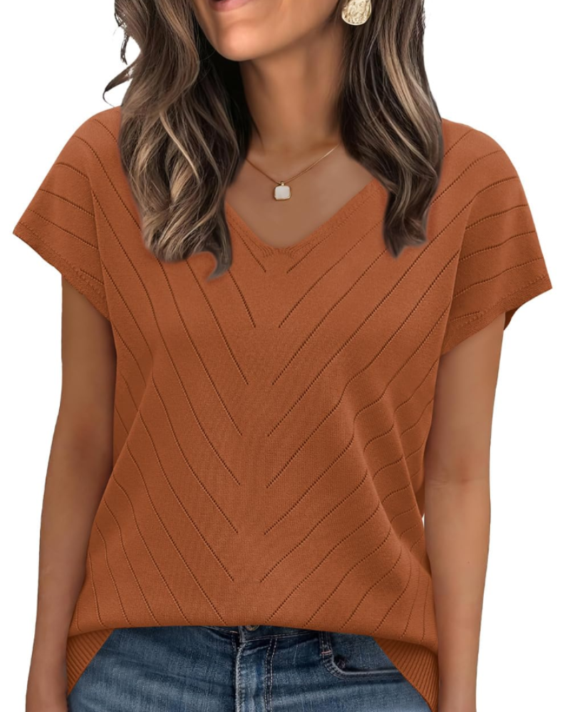 Orina Top Femme – Lehký krátký rukáv s výstřihem do V, styl elegantní a business casual