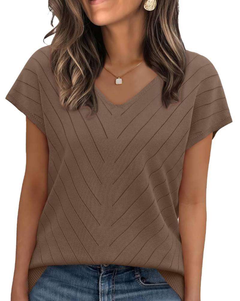 Orina Top Femme – Lehký krátký rukáv s výstřihem do V, styl elegantní a business casual