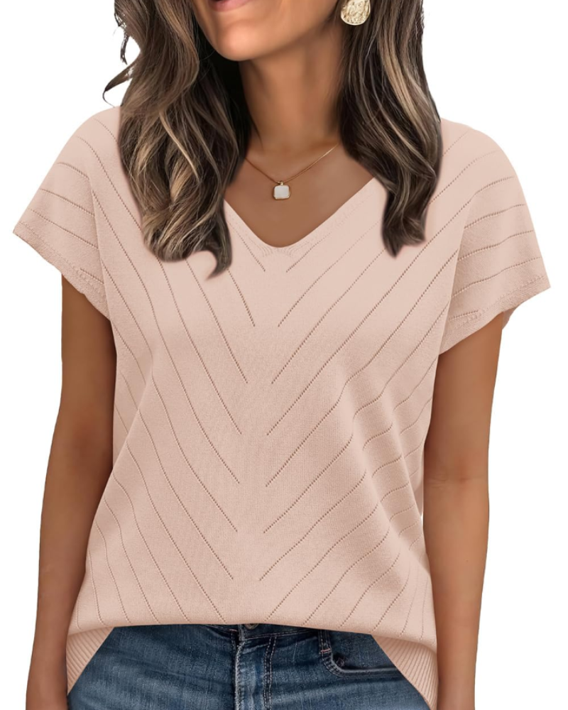 Orina Top Femme – Lehký krátký rukáv s výstřihem do V, styl elegantní a business casual