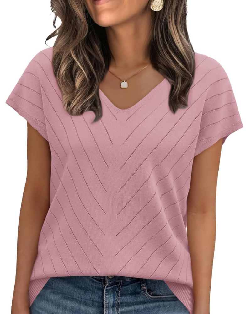 Orina Top Femme – Lehký krátký rukáv s výstřihem do V, styl elegantní a business casual