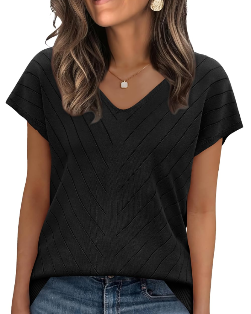 Orina Top Femme – Lehký krátký rukáv s výstřihem do V, styl elegantní a business casual