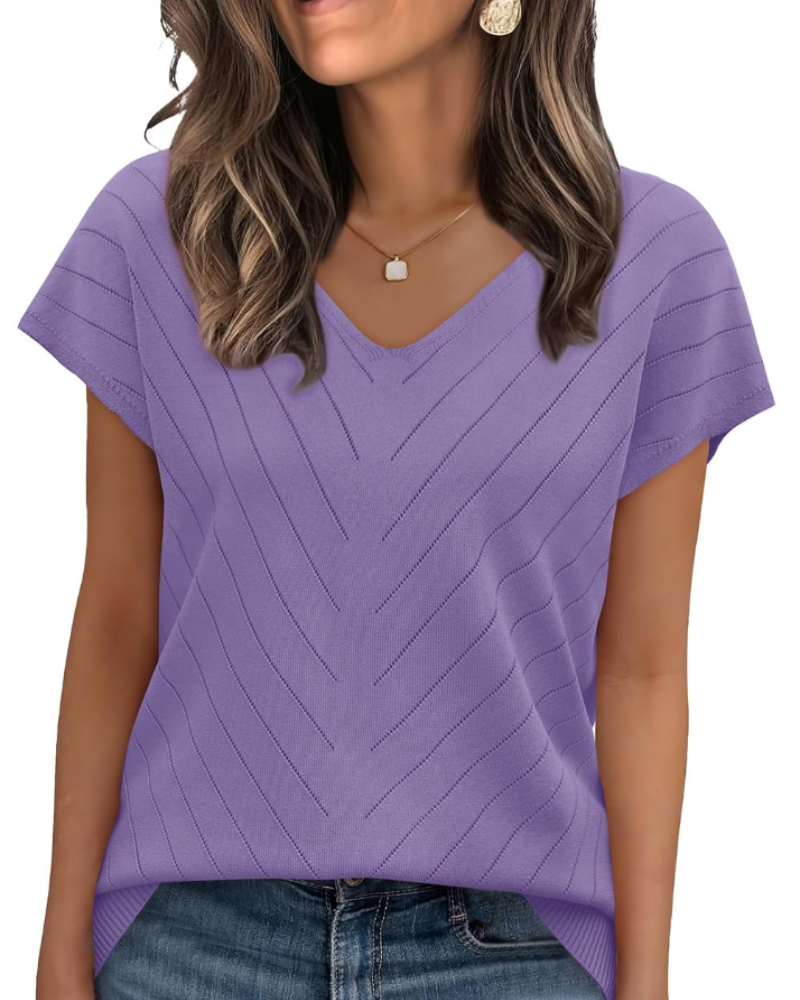 Orina Top Femme – Lehký krátký rukáv s výstřihem do V, styl elegantní a business casual