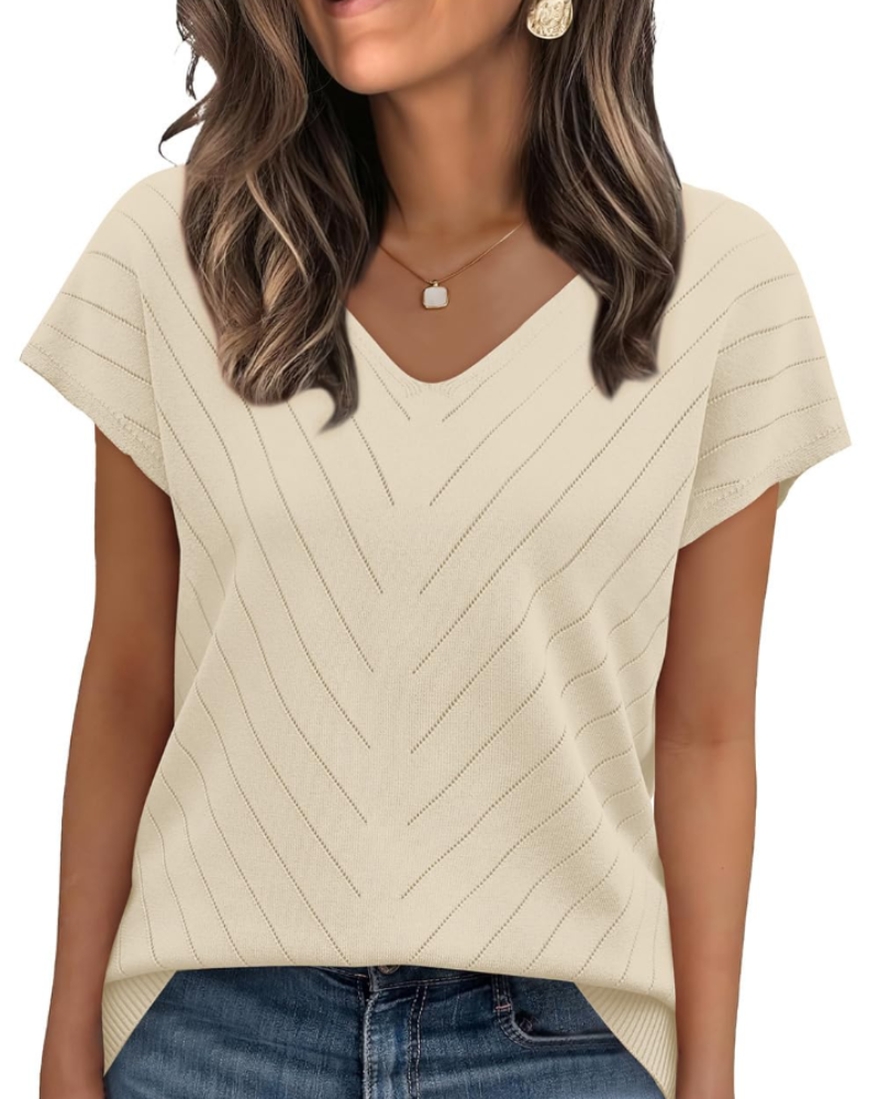 Orina Top Femme – Lehký krátký rukáv s výstřihem do V, styl elegantní a business casual