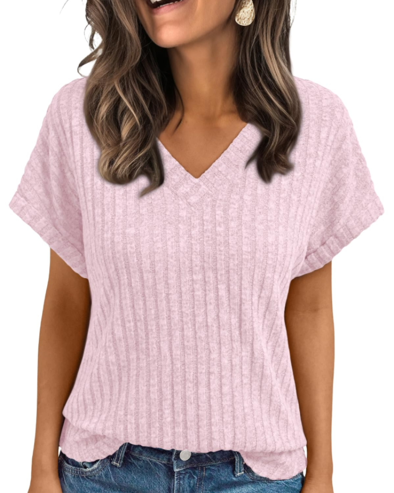 Orla Top Femme – Elegantní halenka s výstřihem do V a krátkými rukávy, volný střih casual chic