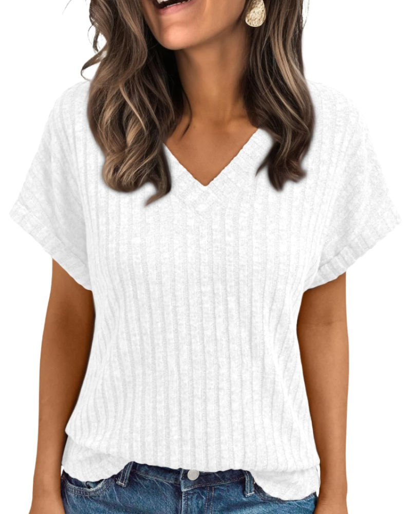 Orla Top Femme – Elegantní halenka s výstřihem do V a krátkými rukávy, volný střih casual chic