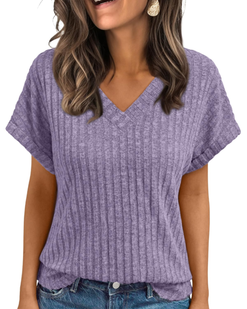 Orla Top Femme – Elegantní halenka s výstřihem do V a krátkými rukávy, volný střih casual chic