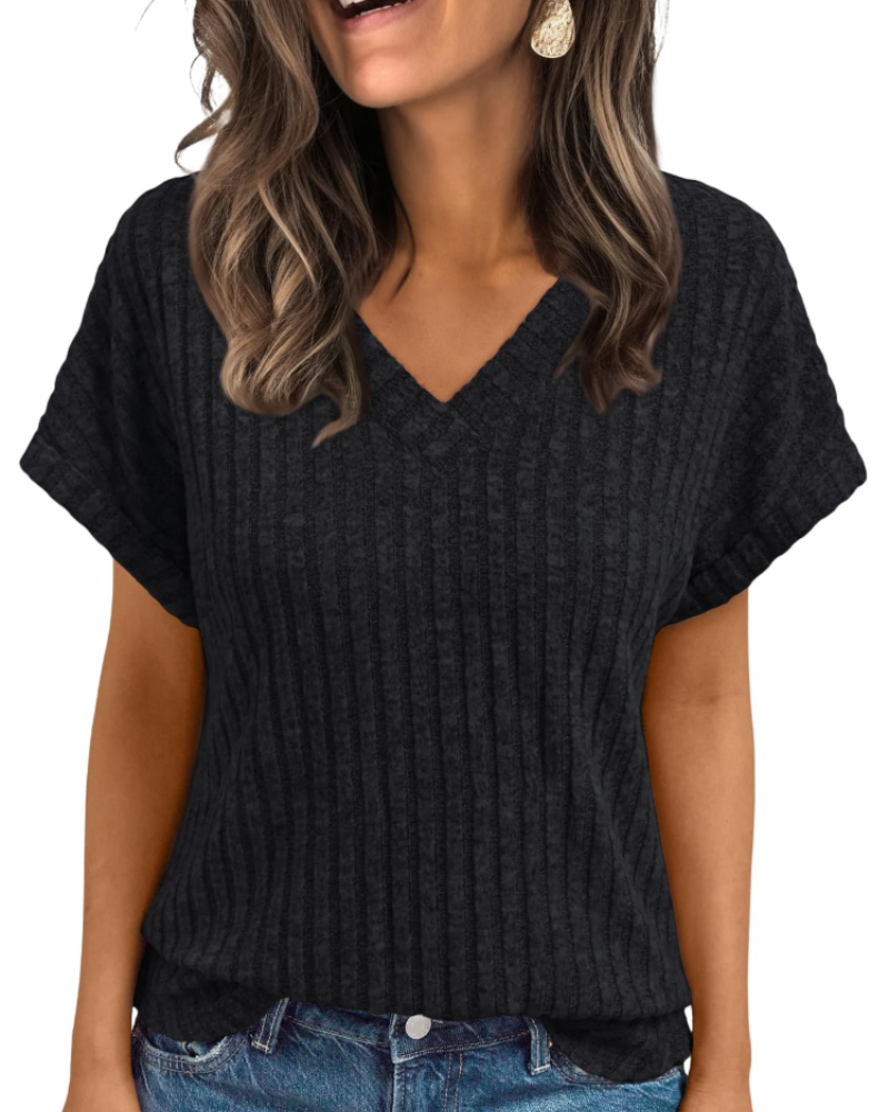 Orla Top Femme – Elegantní halenka s výstřihem do V a krátkými rukávy, volný střih casual chic