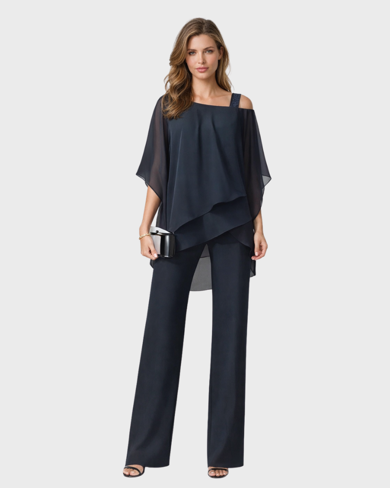 Tiara Damen Ensemble 2-teilig – Elegantes Lagen-Design & Weite, Fließende Hose