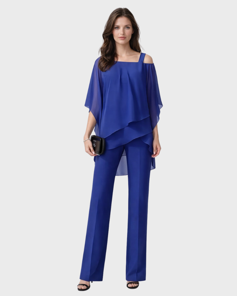 Tiara Ensemble Femme 2 Pièces – Design Superposé Élégant & Pantalon Large Fluide