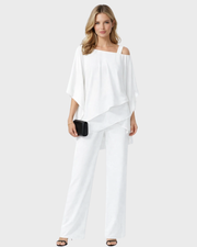 Tiara Ensemble Femme 2 Pièces – Design Superposé Élégant & Pantalon Large Fluide