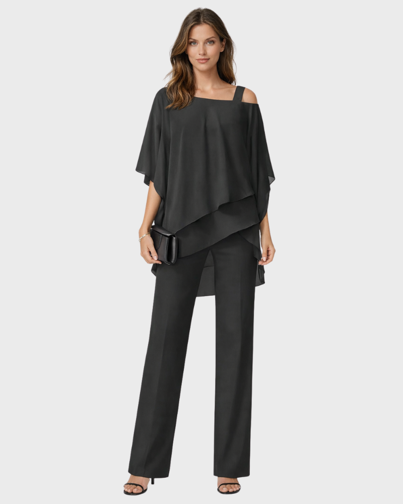 Tiara Ensemble Femme 2 Pièces – Design Superposé Élégant & Pantalon Large Fluide
