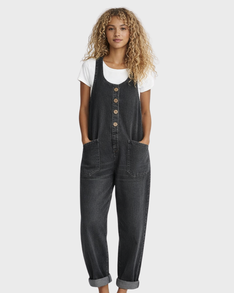 Faith Damen Jumpsuit Denim Baumwolle – Weiter Vintage-Schnitt & verstellbare Träger