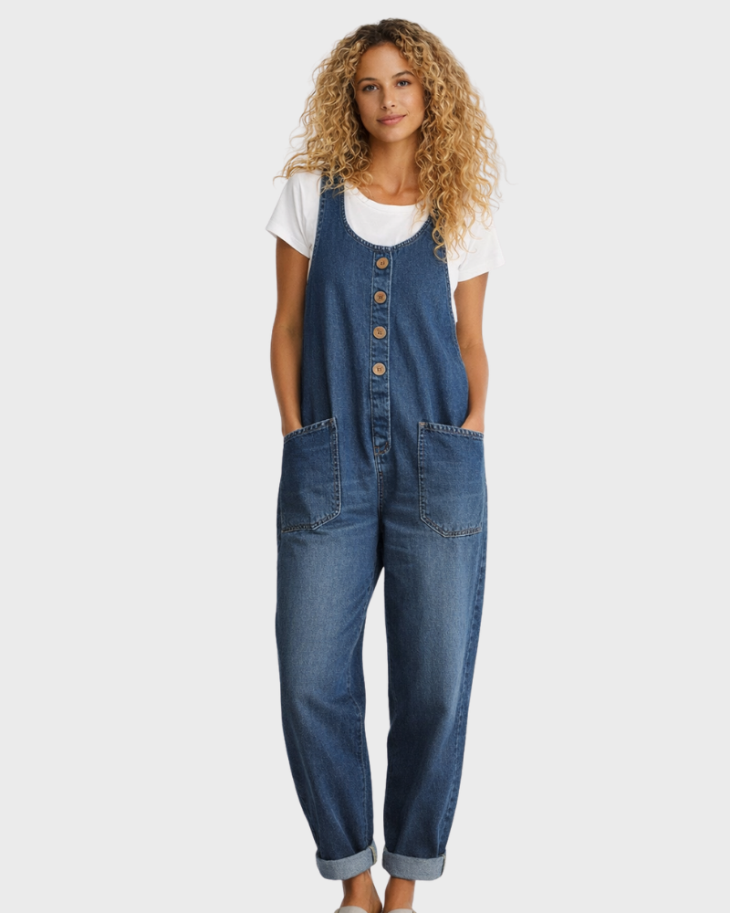 Faith Damen Jumpsuit Denim Baumwolle – Weiter Vintage-Schnitt & verstellbare Träger