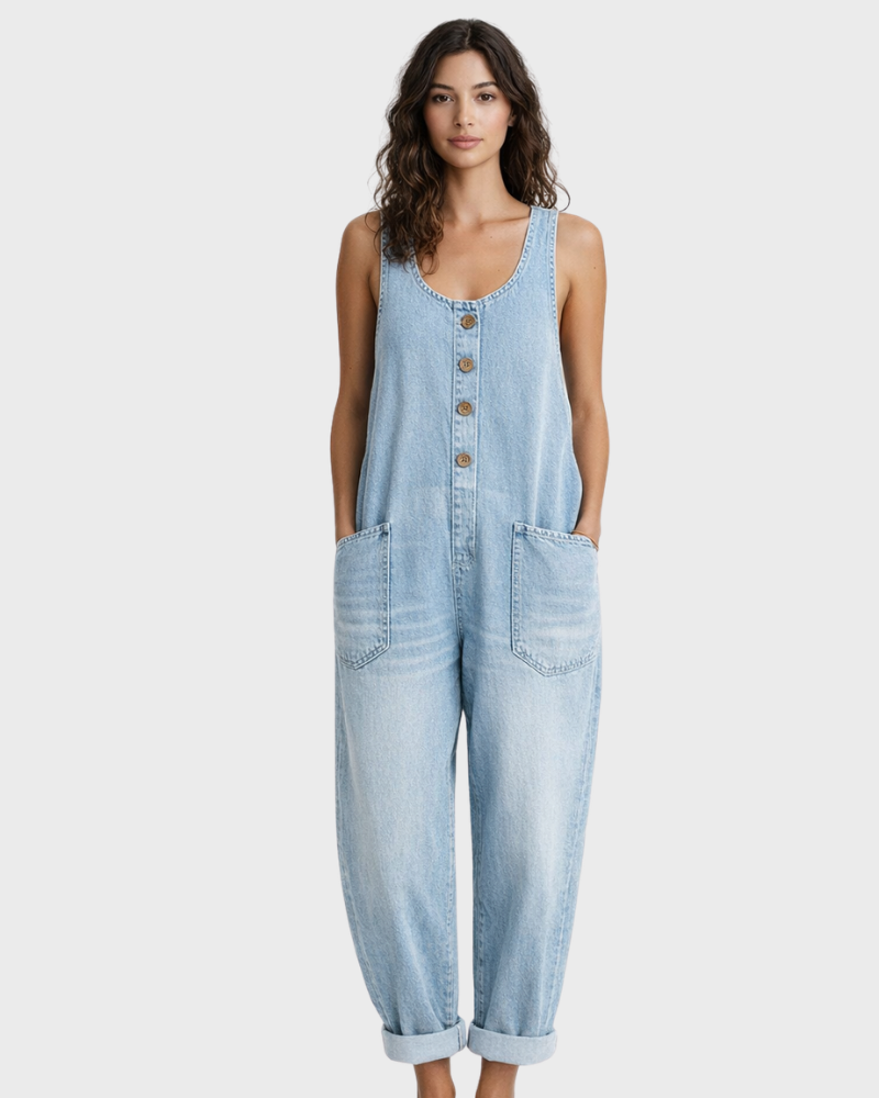 Faith Kvinde Jumpsuit Denim Bomuld – Løs Vintage Pasform & Justerbare Stropper