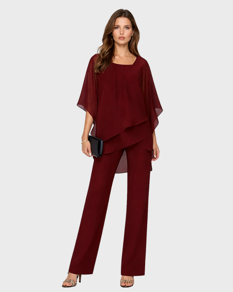 Tiara Ensemble Femme 2 Pièces – Design Superposé Élégant & Pantalon Large Fluide