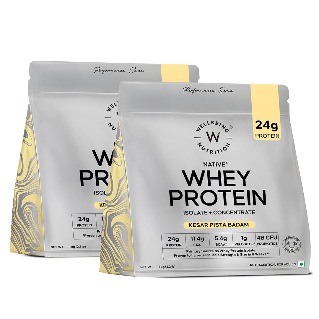 Whey Protein Isolate + Concentrate 24g | 1kg | 4B CFU Probiotics | Kesar Pista Badam