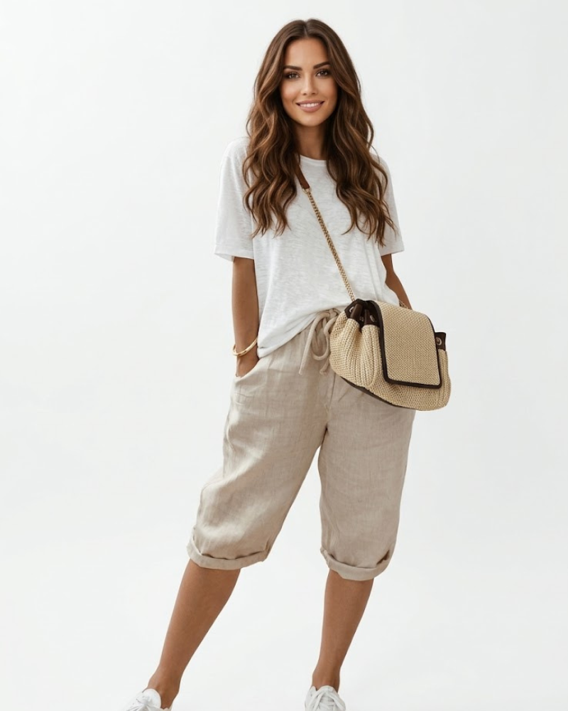 Serena Women's Cotton Linen Pants – Relaxed Fit & Breathable Elastic Waist