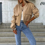 Paula Casaco Bomber Mulher – Estilo Curto com Bolsos com Aba & Visual Urbano na Moda