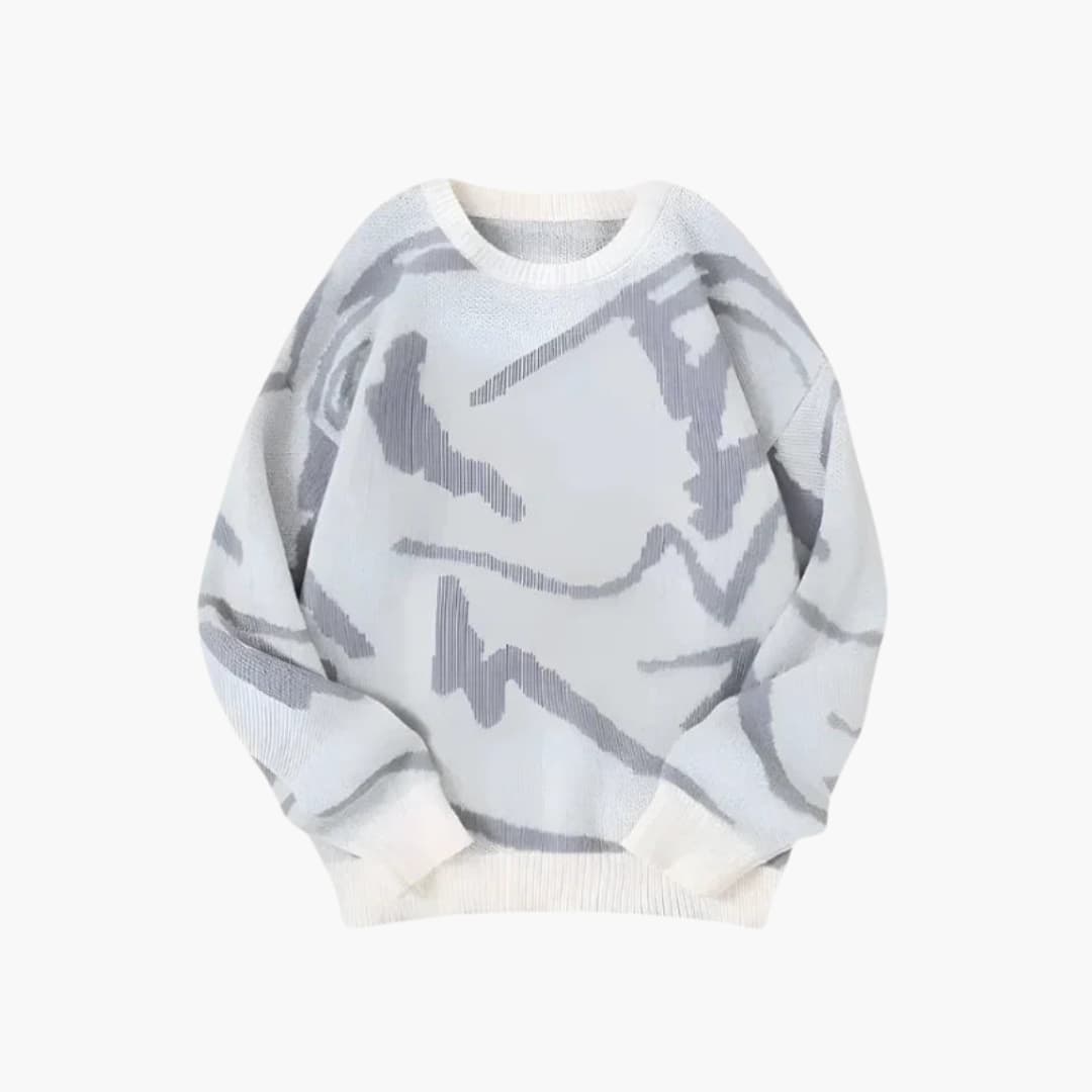 Carl Men's Knit Sweater – Abstract Pattern Sweater with Ribbed Hem and Cuffs for Autumn/Winter