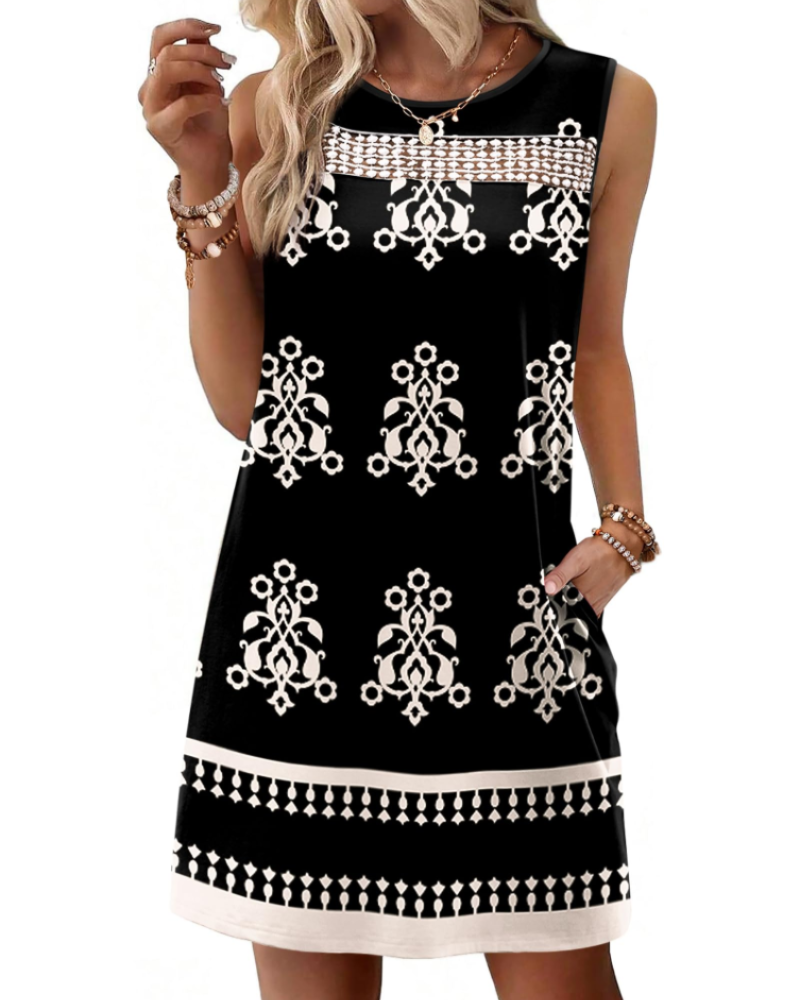 Renee mini-jurk voor dames – Zomer tanktop jurk van kant, vloeiende pasvorm met zakken, elegante stijl