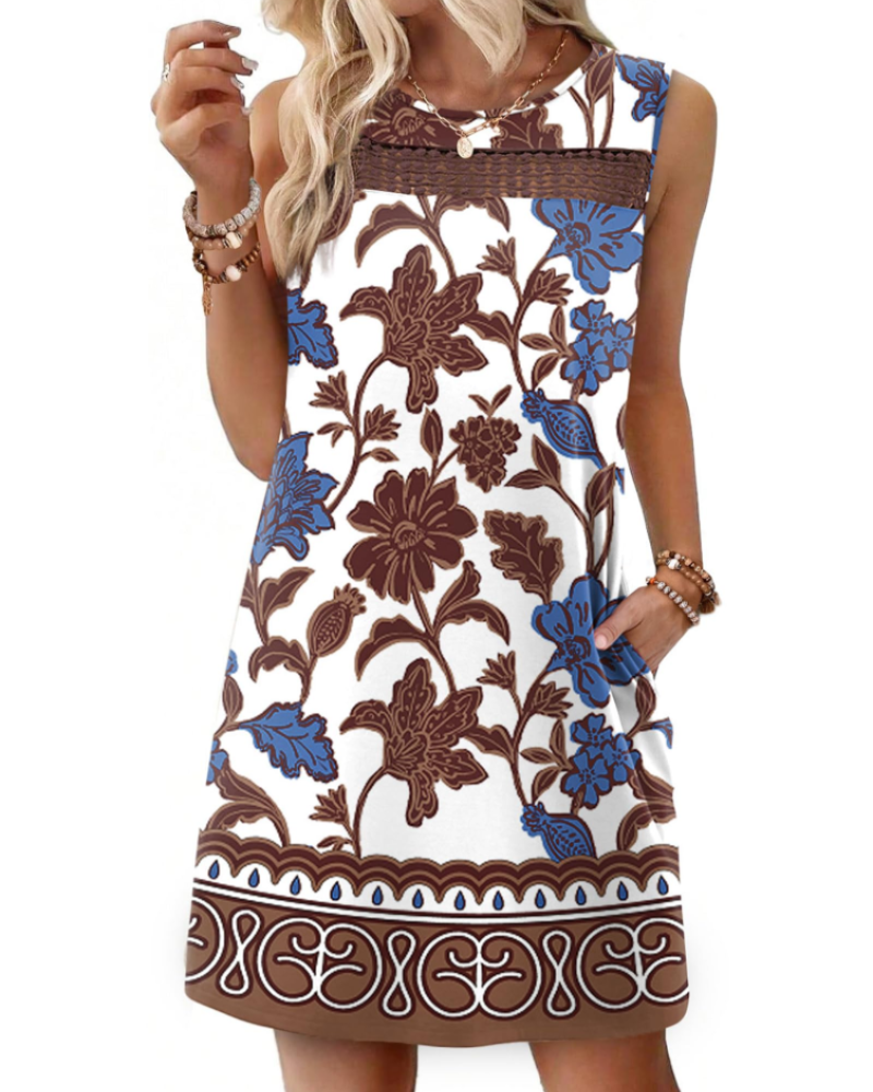 Renee mini-jurk voor dames – Zomer tanktop jurk van kant, vloeiende pasvorm met zakken, elegante stijl