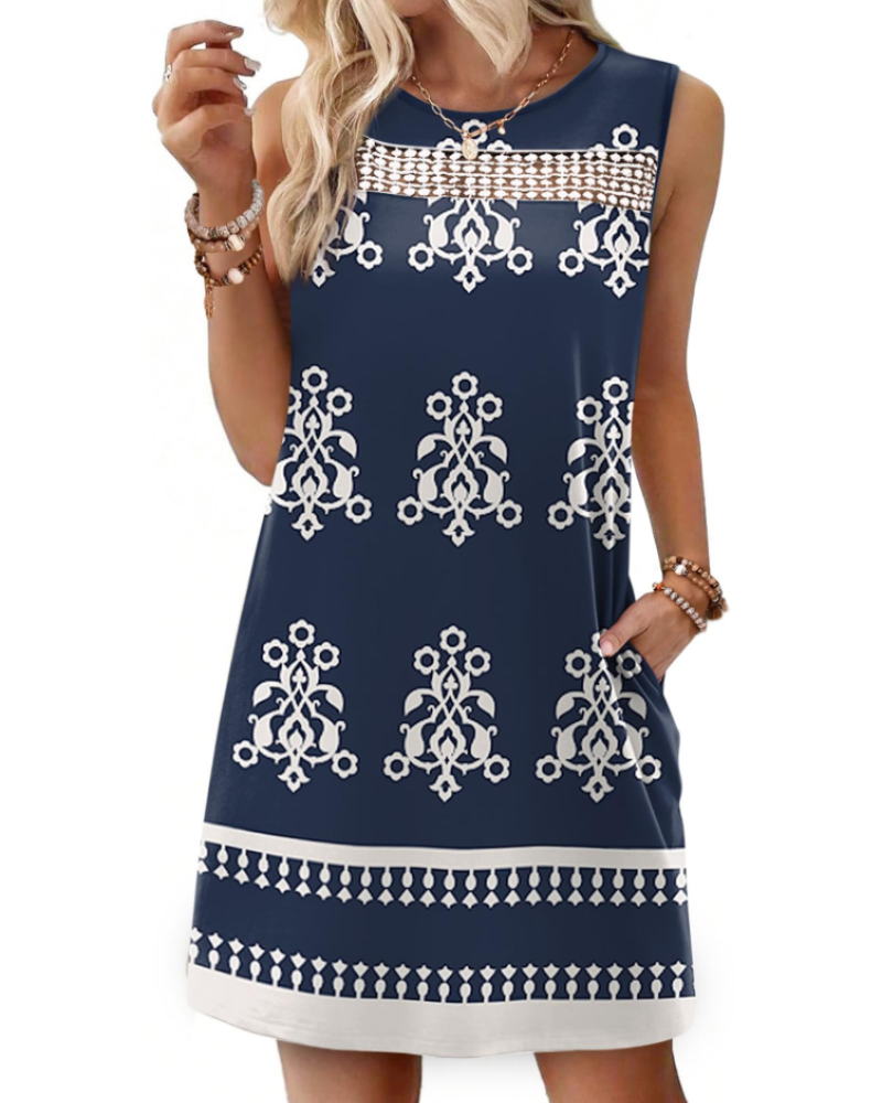 Renee mini-jurk voor dames – Zomer tanktop jurk van kant, vloeiende pasvorm met zakken, elegante stijl
