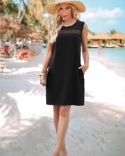 Renee mini-jurk voor dames – Zomer tanktop jurk van kant, vloeiende pasvorm met zakken, elegante stijl