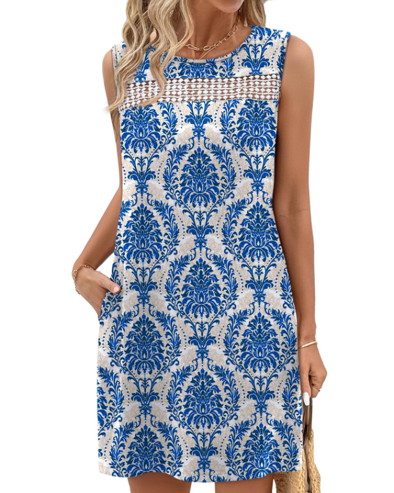 Renee mini-jurk voor dames – Zomer tanktop jurk van kant, vloeiende pasvorm met zakken, elegante stijl