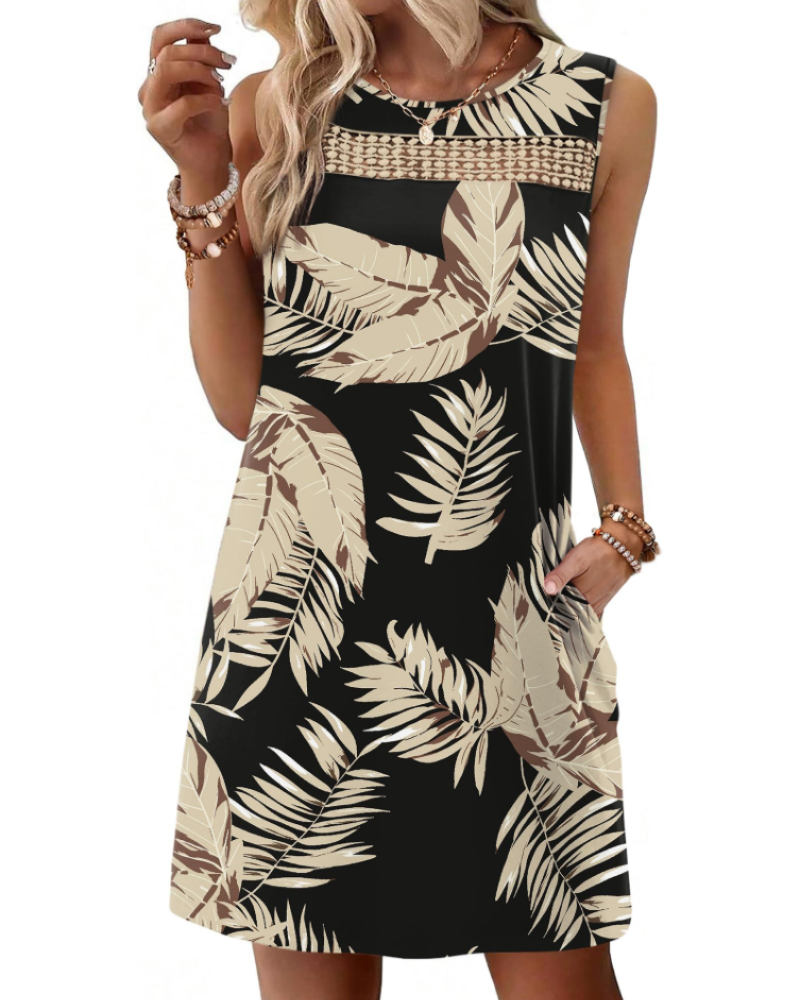 Renee mini-jurk voor dames – Zomer tanktop jurk van kant, vloeiende pasvorm met zakken, elegante stijl