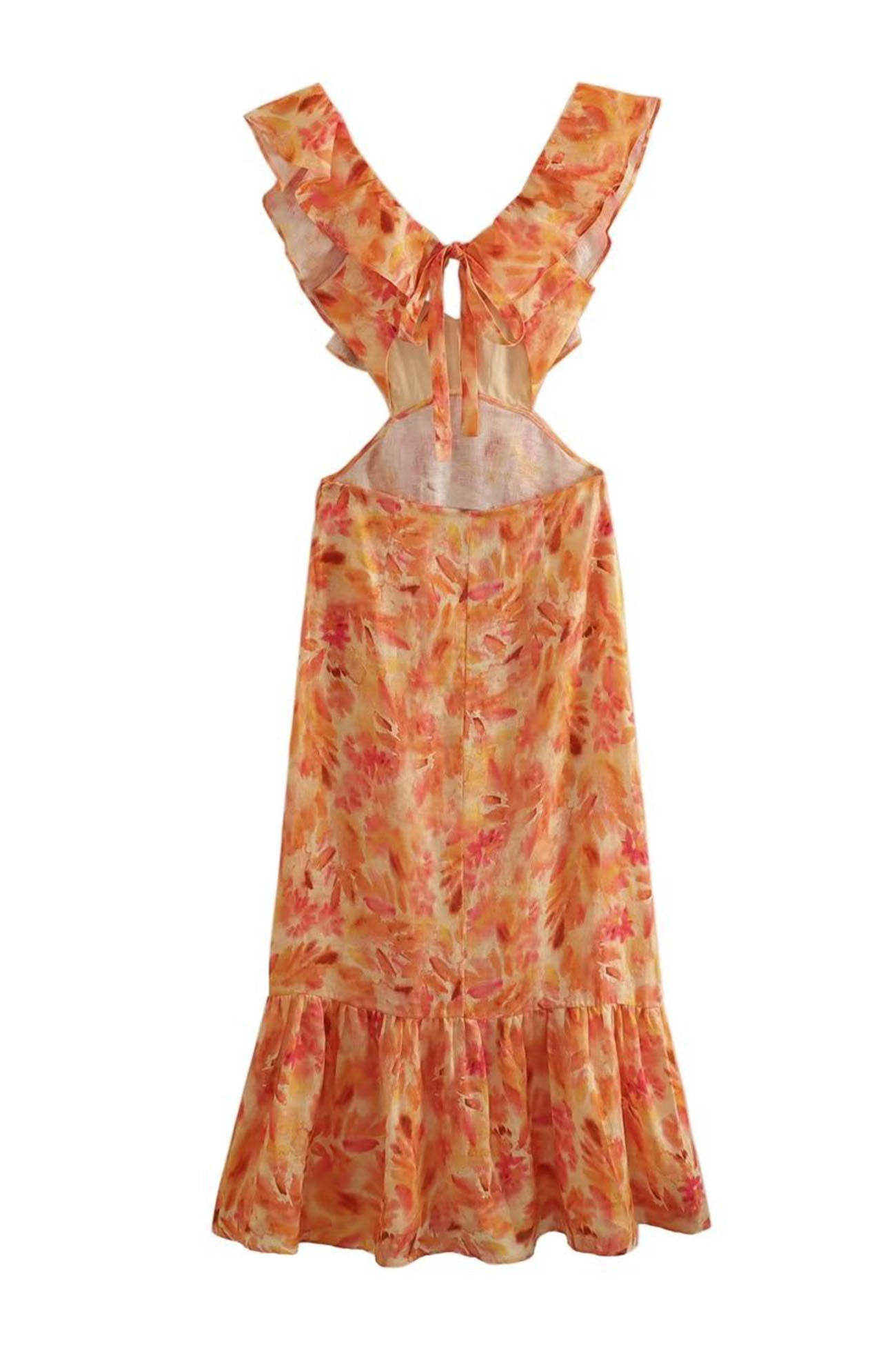 Dames lange jurk Amara – Mouwloze zomerse jurk met ruches bandjes & elegante V-hals