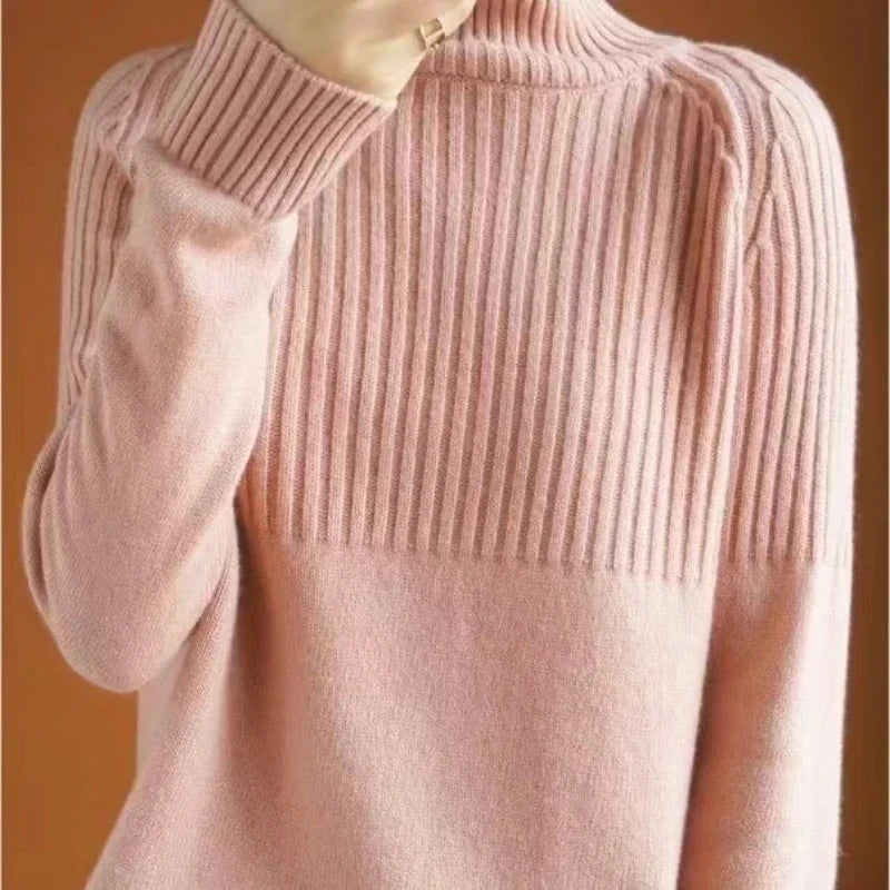 Luan Camisola de Gola Alta para Mulher – Malha Macia com Detalhes Canelados e Corte Moderno Relaxado
