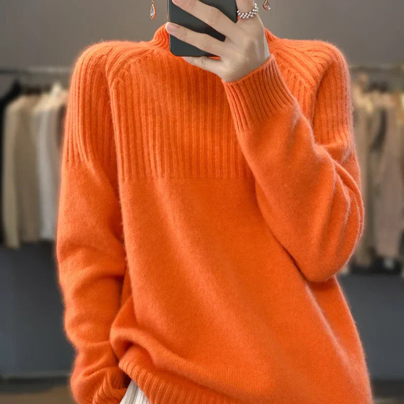 Luan Camisola de Gola Alta para Mulher – Malha Macia com Detalhes Canelados e Corte Moderno Relaxado