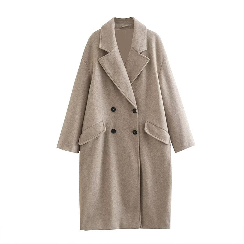 Sofía Abrigo Mujer Largo de Lana – Abrigo Elegante de Doble Botonadura y Cuello Clásico