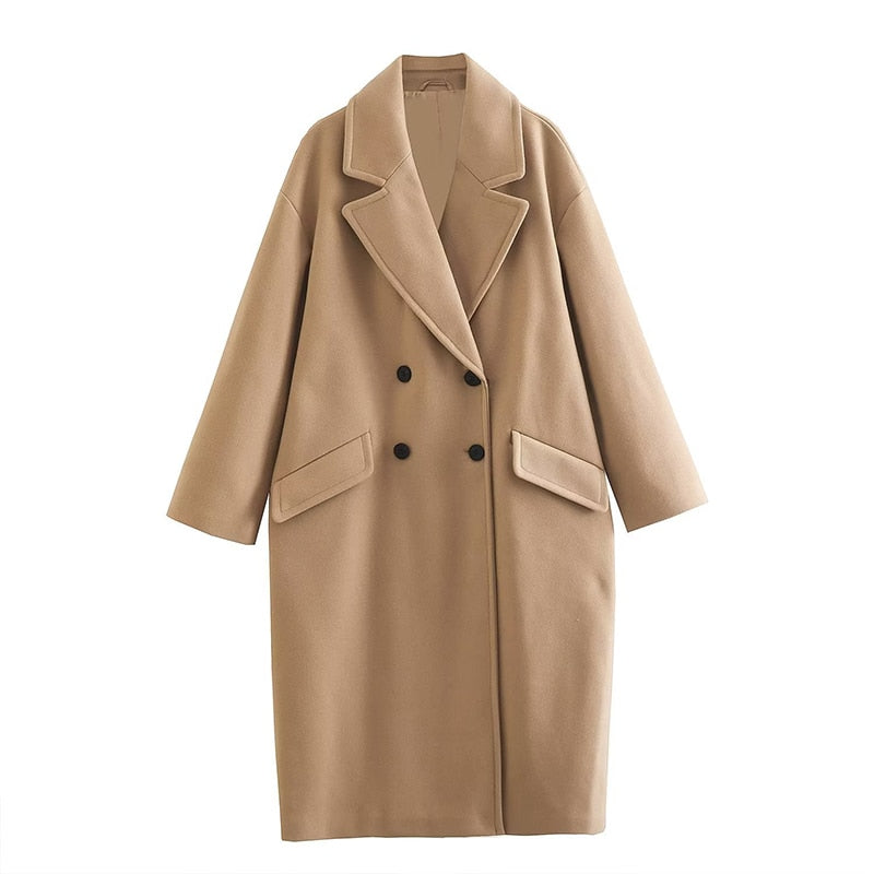 Sofía Abrigo Mujer Largo de Lana – Abrigo Elegante de Doble Botonadura y Cuello Clásico