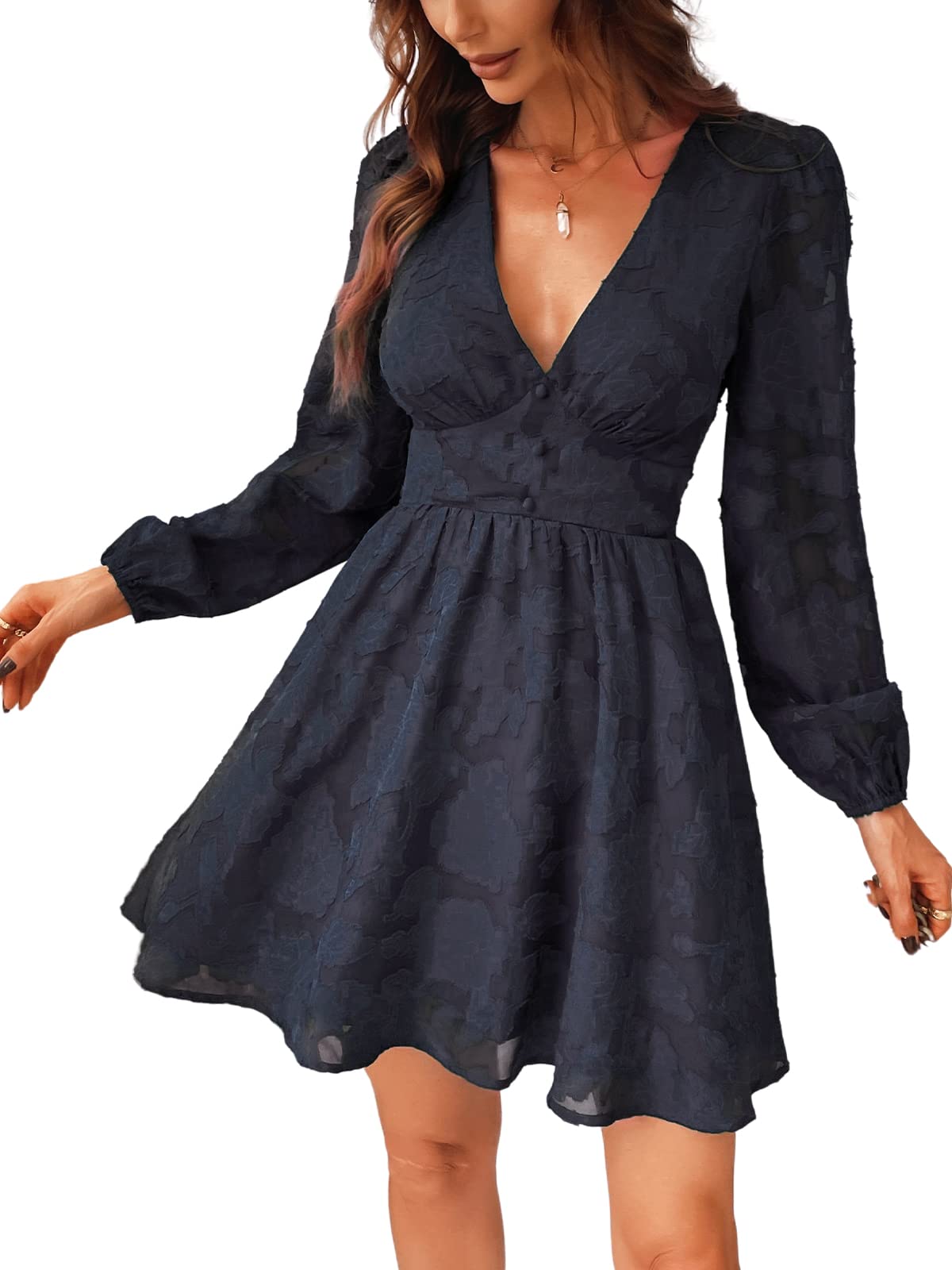 Ronalyn Robe Femme – Bodycon Dentelle Col V, Manches Longues & Coupe Mini Élégante Soirée